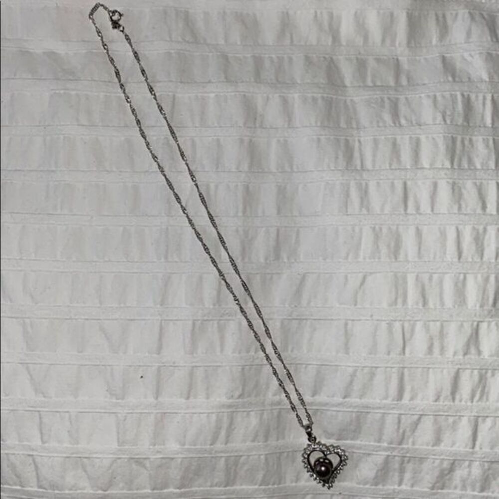Heart Shaped Sterling Silver & Pearl Necklace